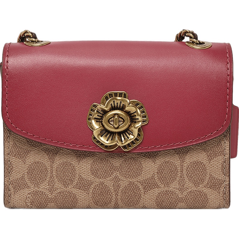 COACH 蔻驰 奢侈品 女士专柜款PARKER系列涂层帆布配皮山茶花手提包单肩斜挎 34256