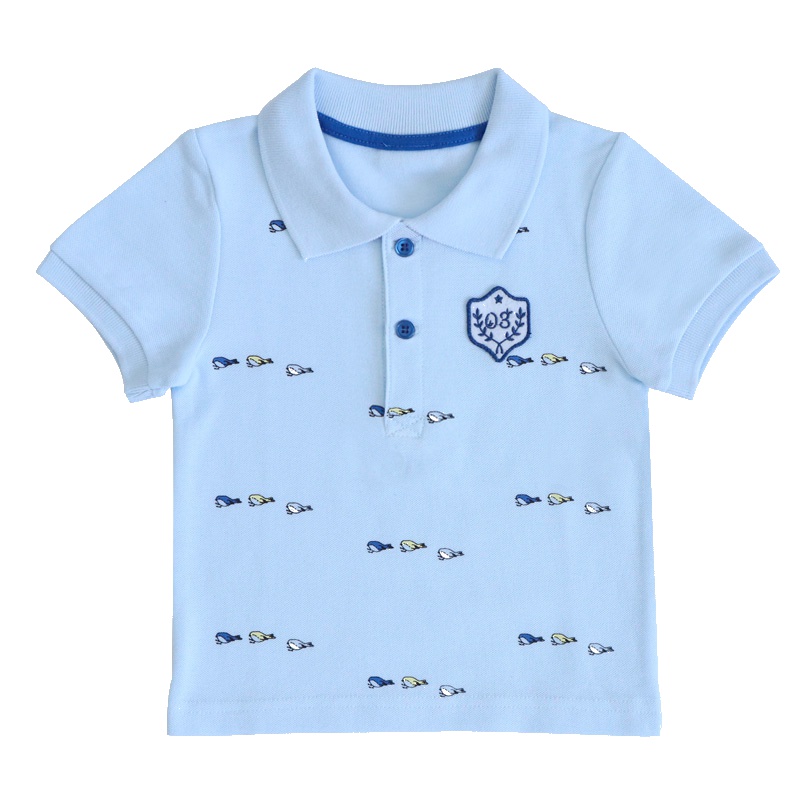 安笛贝乐童装男童纯棉网眼短袖t恤夏装中小童夏季翻领POLO衫男孩中蓝色半袖体恤儿童短袖80-120cm