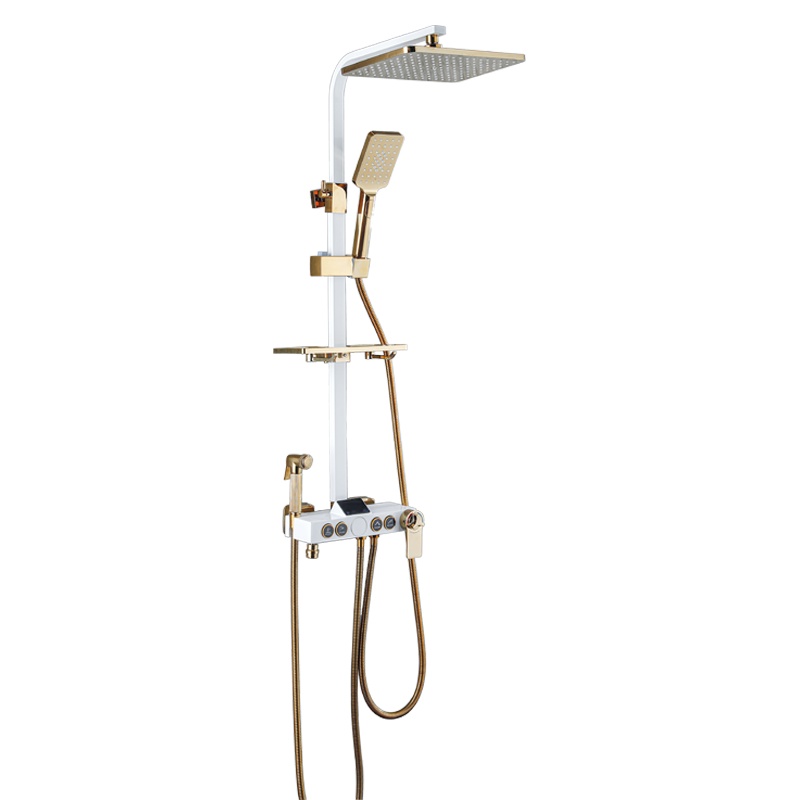 新品恒温按键四档数显冷热淋浴花洒套装龙头黑金白金电镀黑色钛金