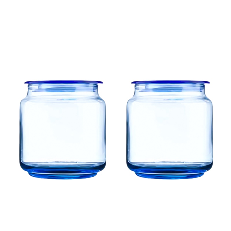 乐美雅玻璃密封罐储物罐大号干果罐子 奶粉罐储藏罐零食玻璃瓶冰蓝500ML2只