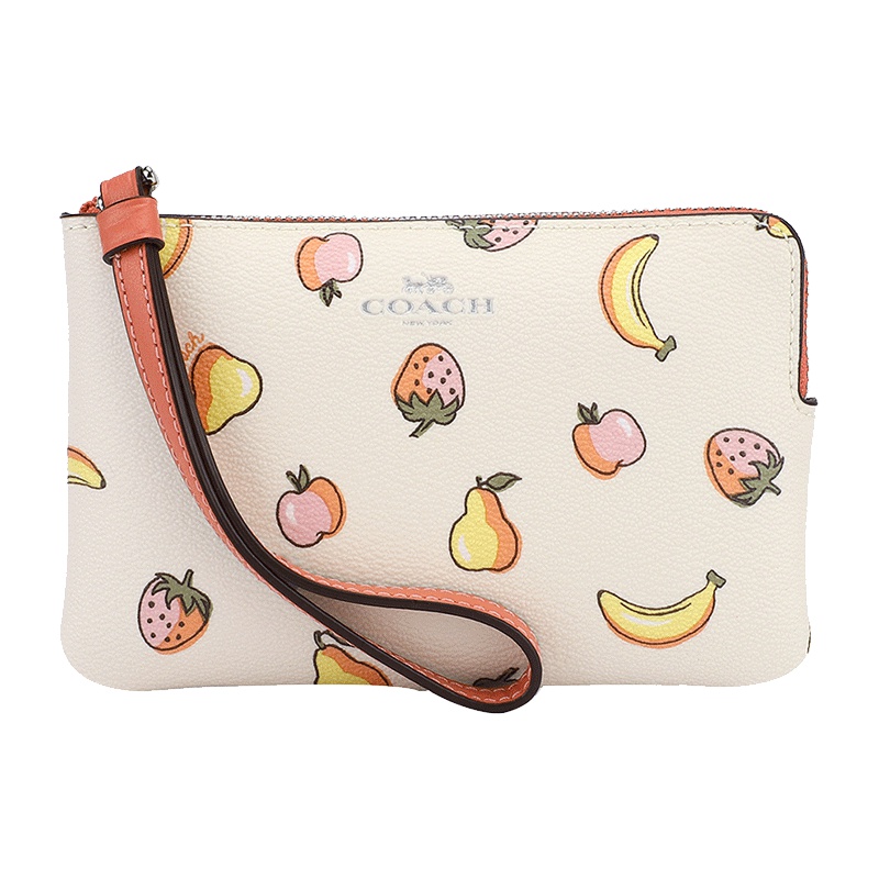 COACH 蔻驰 奢侈品 女士白色印花皮革短款零钱包手包送女友