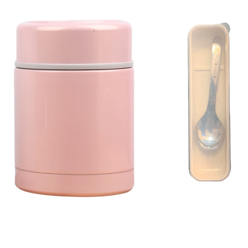 三维工匠焖烧杯保温饭盒宝宝小容量304不锈钢汤罐日式焖粥桶便携女焖烧壶 焖烧罐粉色400勺子套件不含杯套