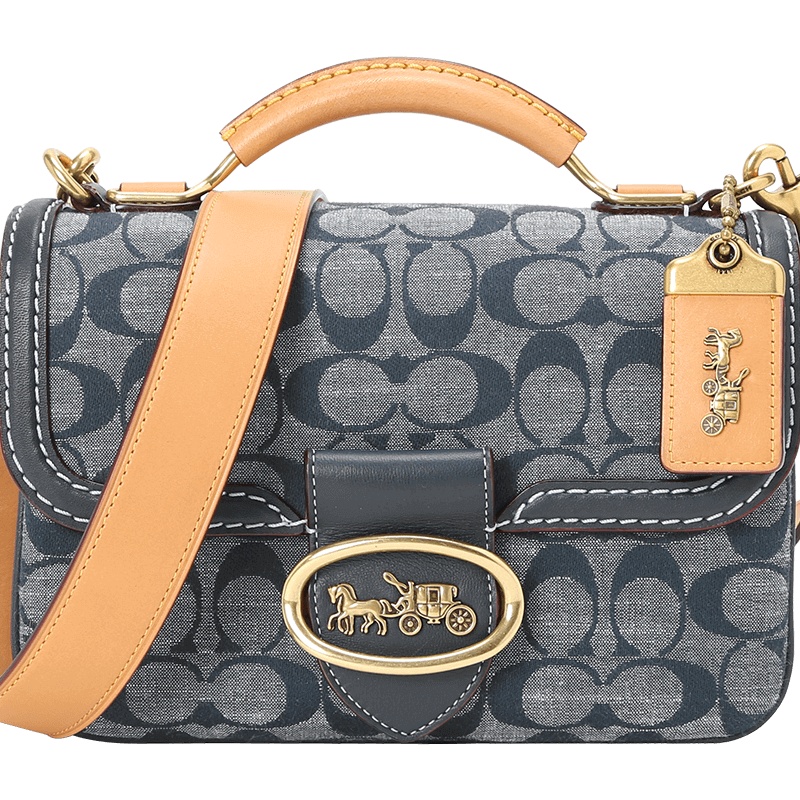 COACH 蔻驰女包 CHAMBRAY RILEY口盖包 手提包 单肩包 斜挎包 牛仔金扣3630