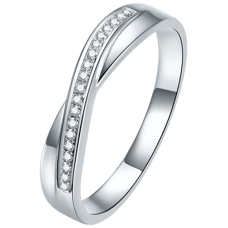 周六福白18K金情侣钻石女戒814