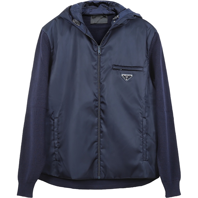 PRADA 普拉达 男士 绵羊毛/锦纶连帽羊毛衫夹克外套 UMG026 1JF4