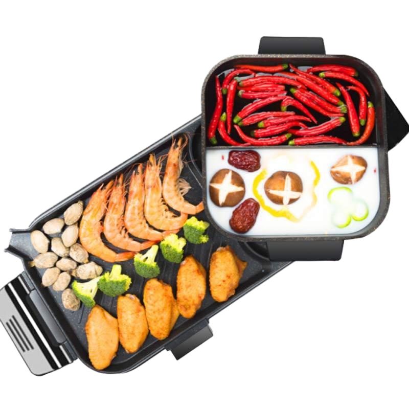 尚烤佳 电烤炉烤肉锅电烧烤炉涮烤一体锅 分离式鸳鸯方锅1702E