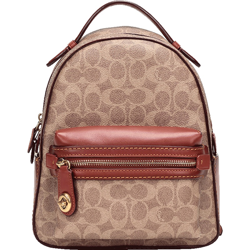 COACH 蔻驰 女士老花拼色涂层帆布配皮22号小号双肩包 32715