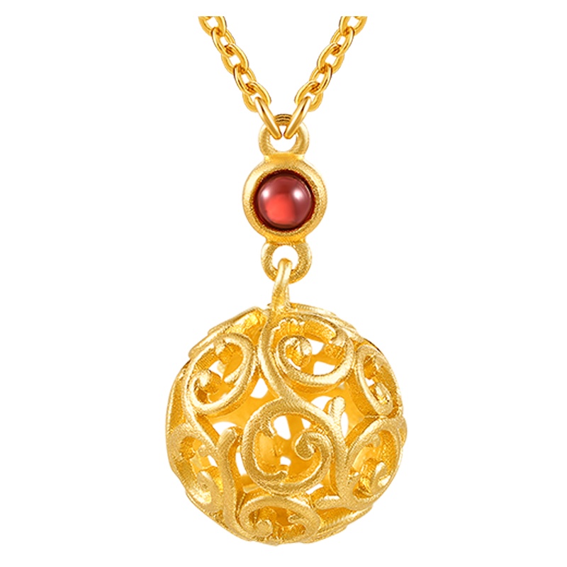 千叶珠宝东方印象系列千叶扶摇2-红足金石榴石链牌黄金项链坠定价
