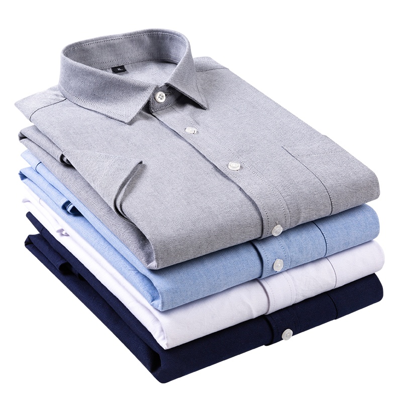 LEEVIRHINO2021年夏季新款男士棉质短袖衬衫男式中青年商务休闲纯色寸衫大码打底衫男士衬衣外套男装潮款时尚衣服