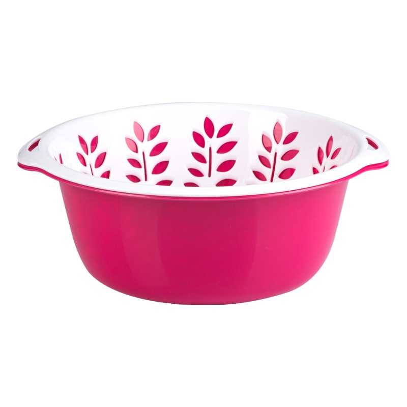 茶花厨房塑料洗菜蓝 双层沥水漏水果蔬菜筐 洗菜盆多用麦穗滴水筛1156