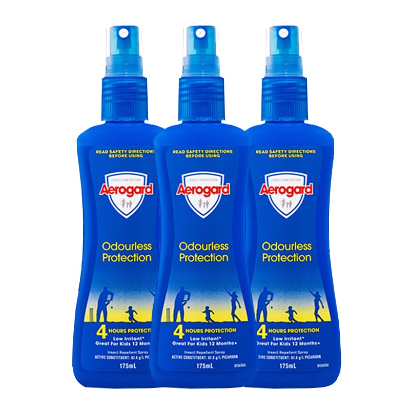 澳乐家(Aerogard) 澳洲进口 婴儿驱蚊水防蚊液喷雾 儿童蚊香液防叮咬宝宝户外用品无香型驱蚊液175ml 三瓶装