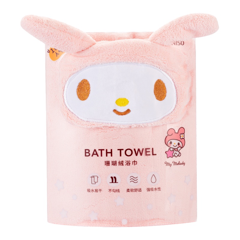 名创优品(miniso)Sanrio Characters珊瑚绒柔软吸水毛巾浴巾