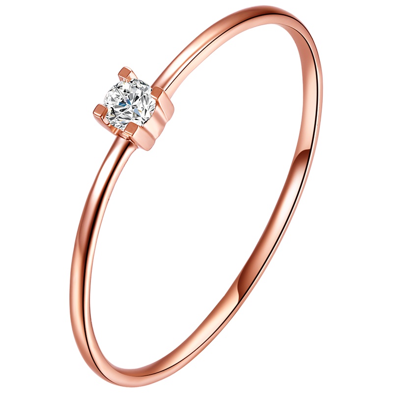 周六福玫瑰18K金四爪简单戒指803