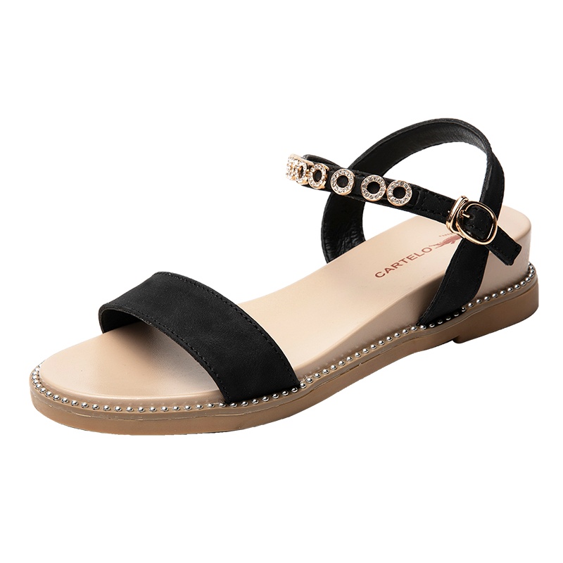 卡帝乐鳄鱼 (CARTELO) 凉鞋女平底休闲女鞋韩版时尚妈妈凉鞋简约露趾凉拖鞋子