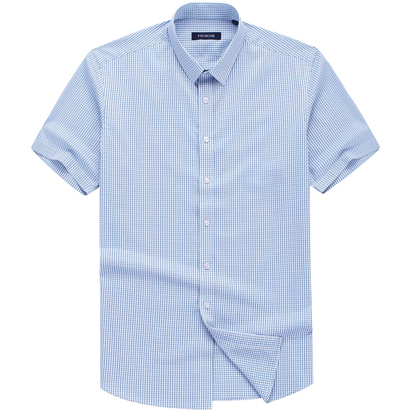 Youngor/雅戈尔男装商务正装纯棉面料 修身剪裁 DP免烫 湖蓝格纹衬衫069GFY