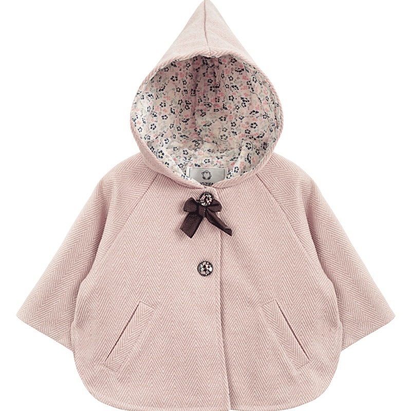 婴姿坊女童春秋外套 长袖纽扣连帽宝宝开衫韩版潮衣