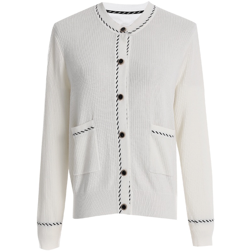 欧昵雪洋气圆领直筒显瘦针织衫女长袖短款毛衣外套