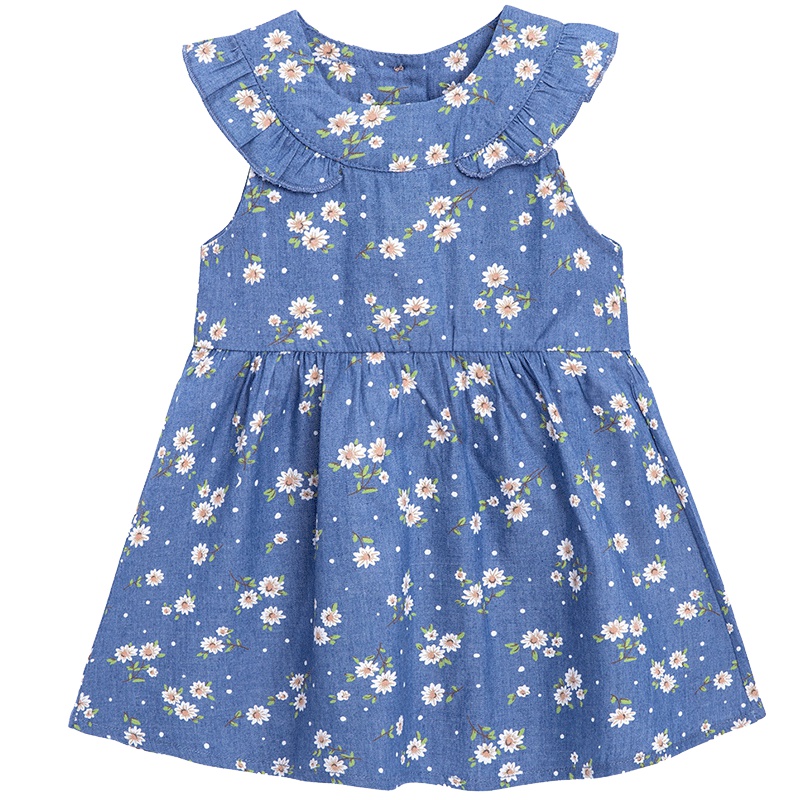 贝贝怡小碎花连衣裙小童牛仔裙夏季荷叶边洋气无袖公主裙182Q105