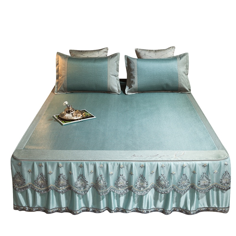 南极人(NanJiren)家纺 凉席 高端床裙款冰藤凉席三件套可拆卸蕾丝边夏季可水洗折叠软席子家用可拆洗席子