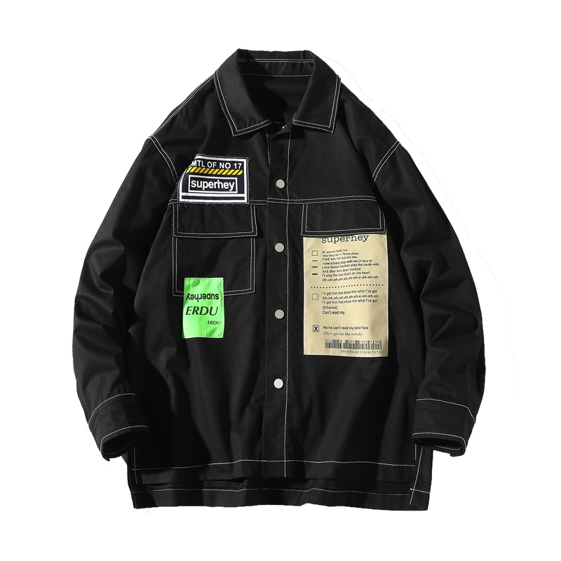 稻草人牛仔外套男2019春秋新品时尚潮流衣服男翻领多口袋夹克