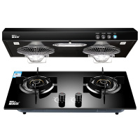 爱贝尔(IBELL)HY-DZS06S黑色+HY-DD601精钢火盖烟灶套装家用顶吸式液化气黑晶钢化玻璃面板双灶 带熄保