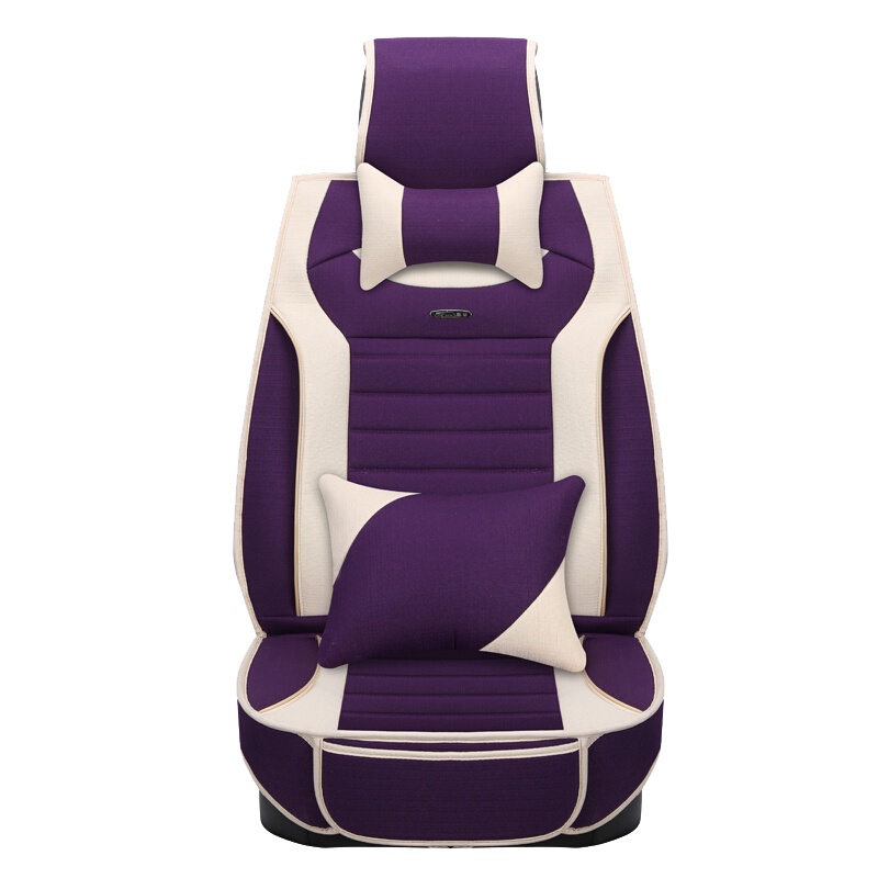布雷什(BOLISH)五座四季通用汽车坐垫冬季保暖仿亚麻养生全包围汽车座垫座椅垫车内饰品全麻豪华款紫色