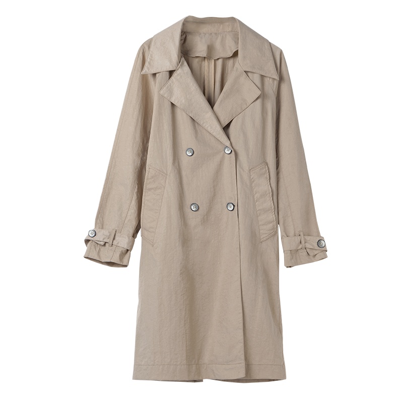 晩白 新品通勤职业纯色翻领双排扣中长款长袖上衣风衣外套