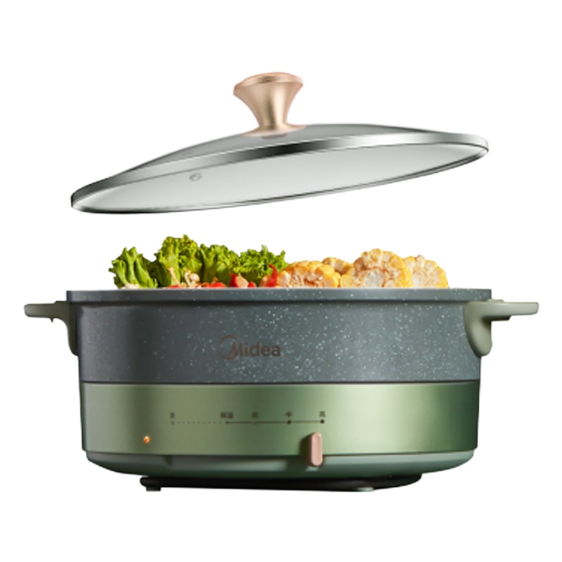 美的极光星球锅系列电火锅电炒锅家用多功能鸳鸯锅麦饭石不粘层双环聚能加热5L容量DY28E211G