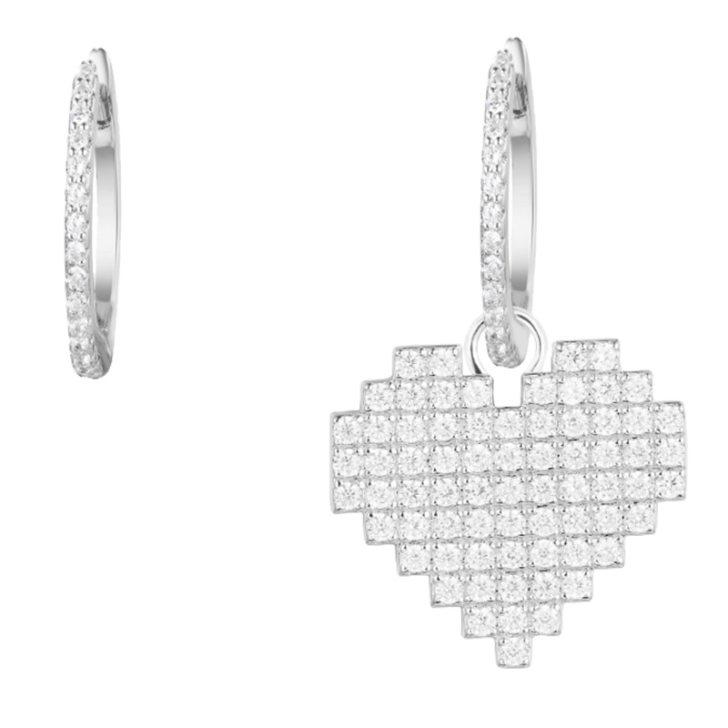 apm MONACO经典不对称镶晶钻小方块心形耳环925银耳饰时尚穿孔耳坠女士首饰品AE11262OX