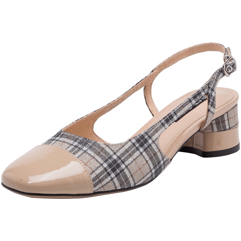 ST&SAT/星期六格纹元素方头中跟粗跟时尚单鞋女SS91114266