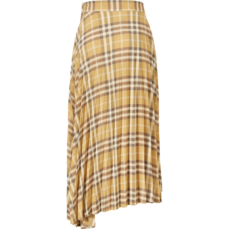 MECITY女装夏季新款时尚复古格纹百褶设计下摆不规则半身裙