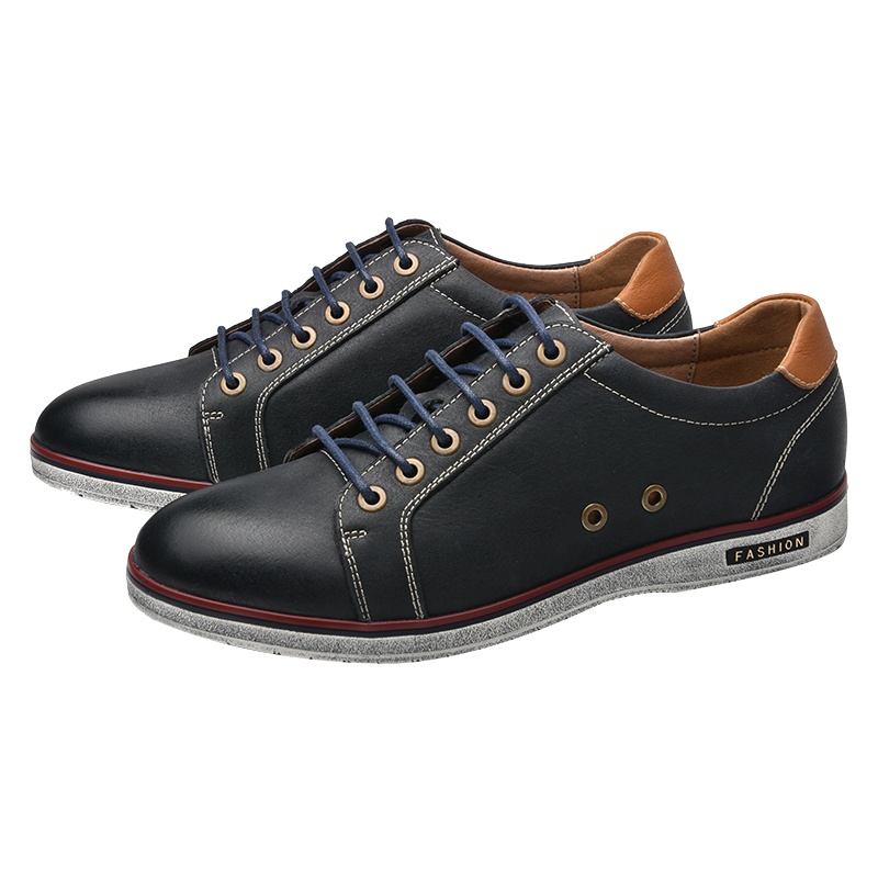 复古打蜡牛皮真皮撞色男潮流系带运动休闲鞋滑板鞋男单鞋子
