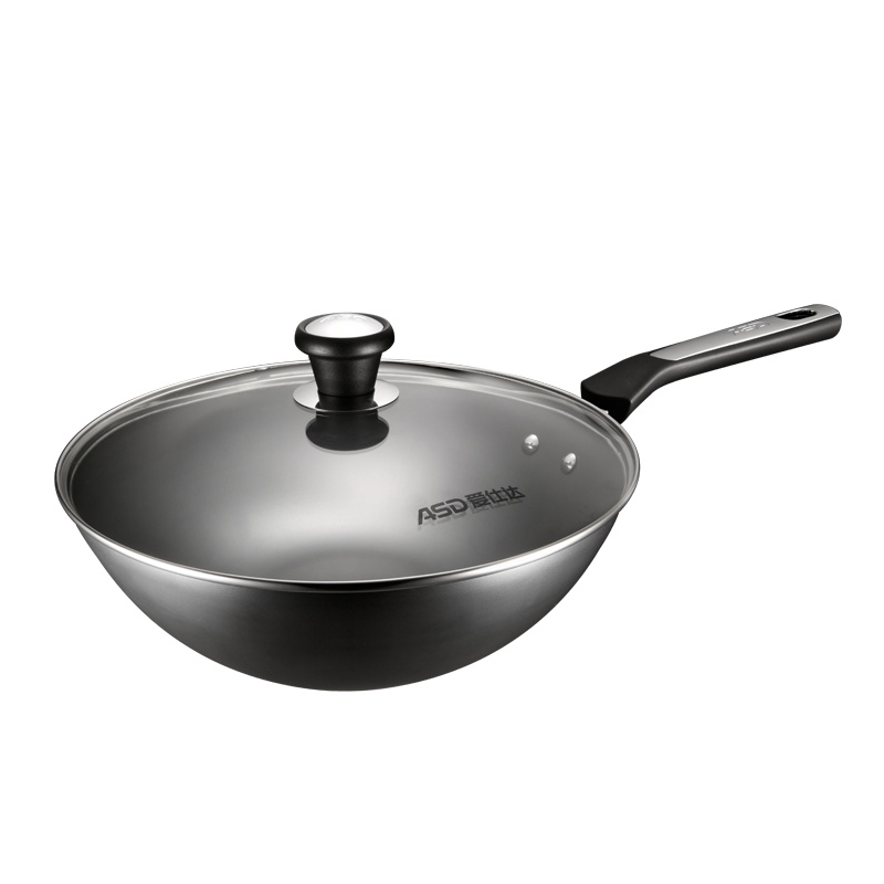 爱仕达(ASD不易生锈无涂层铁锅30CM带盖 防锈精铁锅家用炒菜锅抗锈翻炒锅多功能聚热锅具 燃气明火专用CF30J4WG