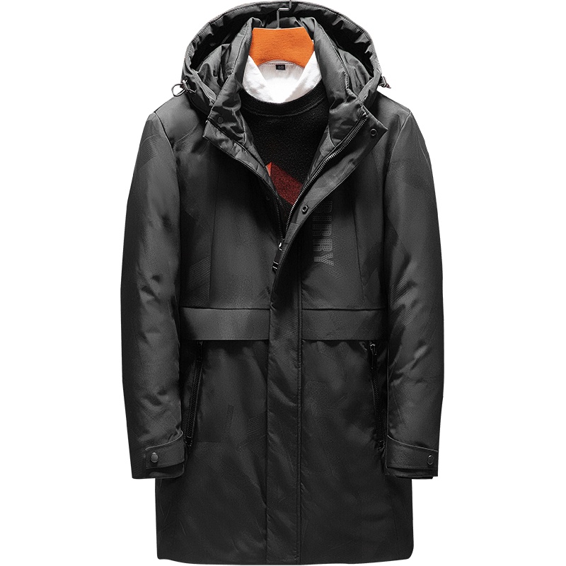 雅鹿男装男士纯色中长款舒适保暖羽绒服商务休闲连帽外套1138YA08807