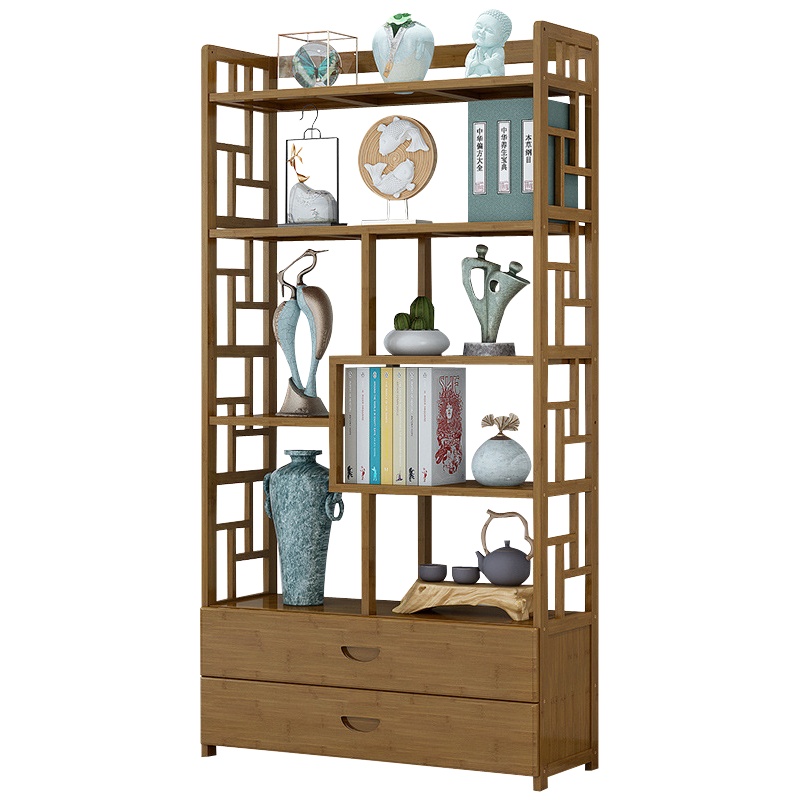 弘拜 楠竹书架书柜 博古架实木中式 书架多宝阁 古董架子仿古家具茶叶茶柜展示柜置物架