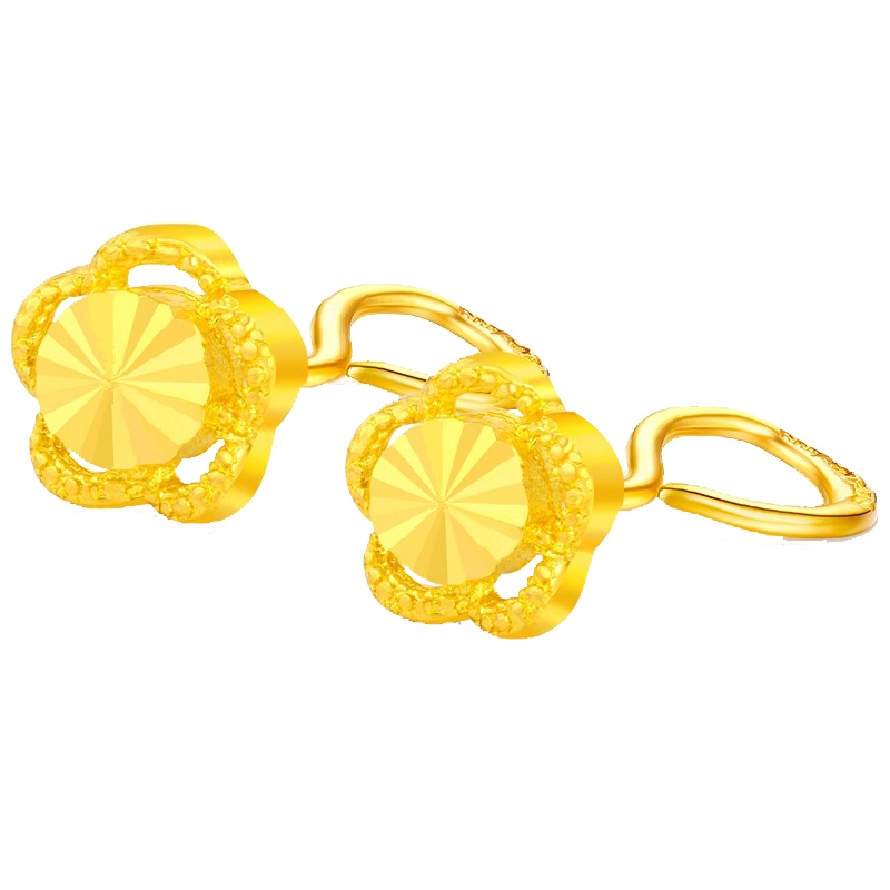 翠绿 黄金耳饰 足金999女款花朵耳钉一对 金重约1.8-1.9g A01000050698