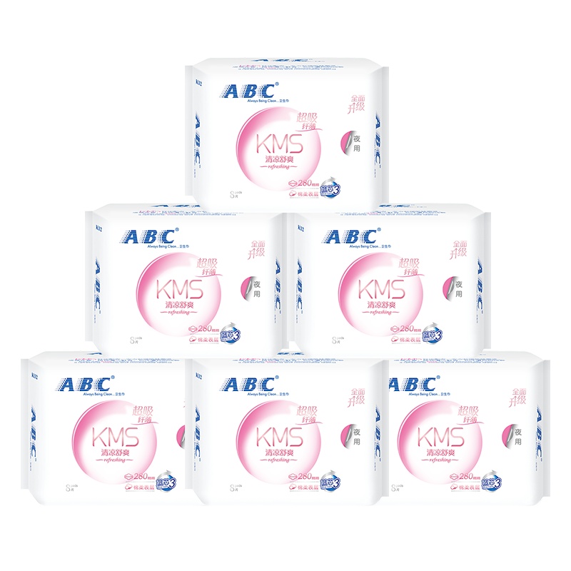 ABC夜用卫生巾 纤薄棉柔280mm*8片*6包