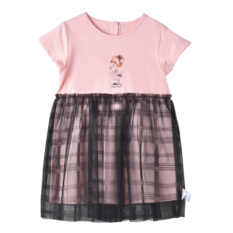 铅笔俱乐部童装2020夏装新款女童短袖连衣裙小童时尚网纱拼接裙