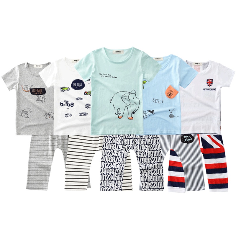 小红豆童装男童短袖T恤套装纯棉夏装新款宝宝夏季短袖七分裤套装两件套