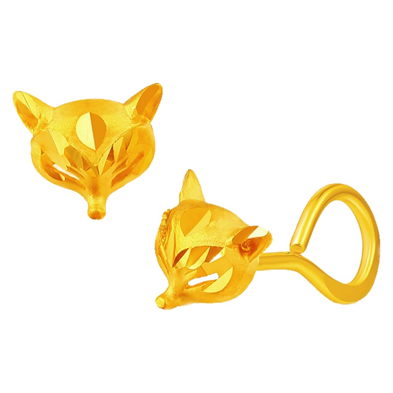 ZHAO LIANG 兆亮珠宝 黄金狐狸耳钉足金999女款黄时尚金耳环百搭耳饰黄金耳勾