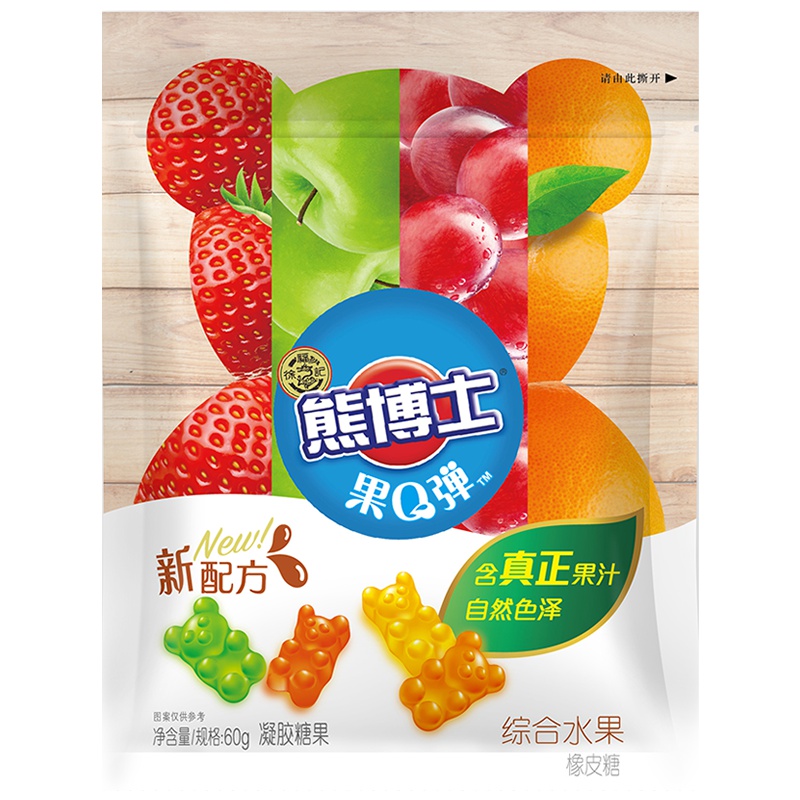 徐福记熊博士橡皮糖60g儿童糖果汁软糖喜糖综合果味怀旧休闲小零食下午茶点心