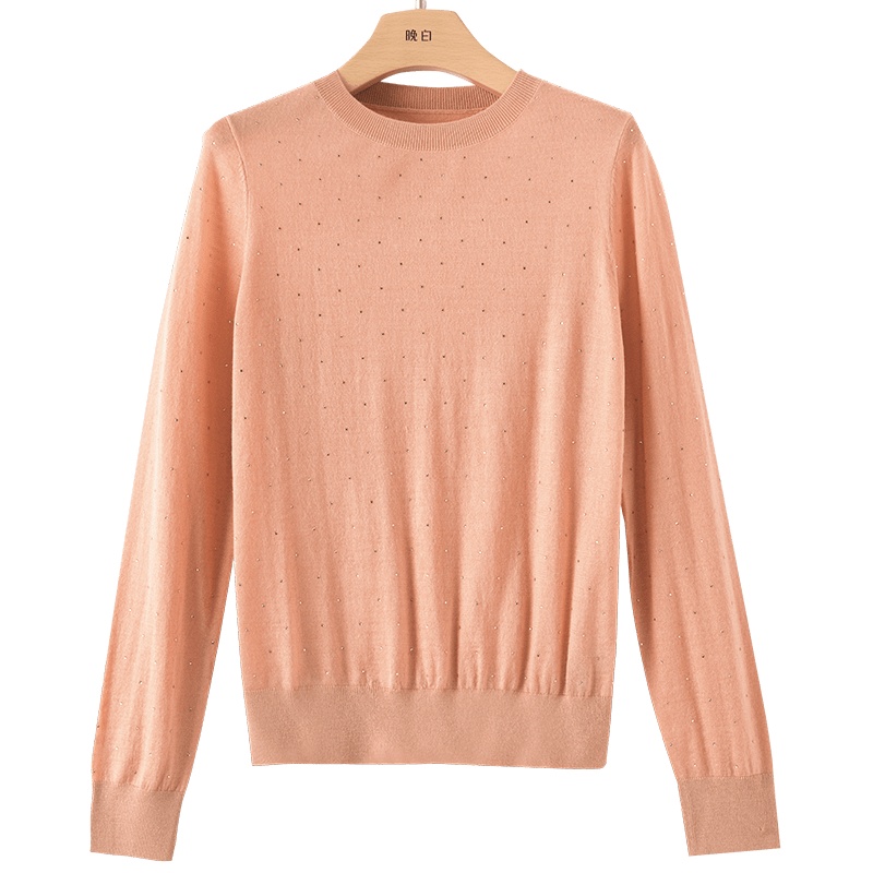 晚白2021春季新品时尚休闲百搭圆领长袖通勤打底衫内搭羊毛衫女