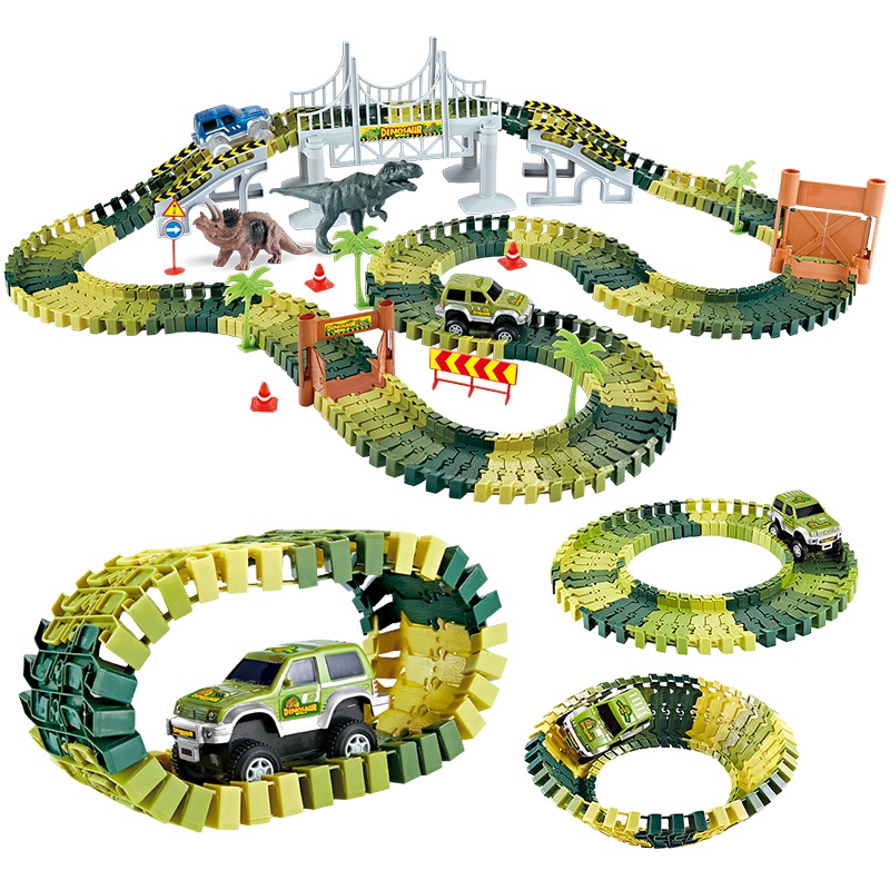 优赫ZeusHera 百变轨道过山车儿童玩具 益智拼插积木男孩女孩电动小汽车恐龙套装 240pcs
