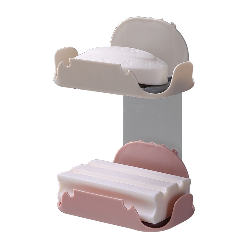 邦禾免打孔肥皂盒 简易壁挂式香皂架卫生间创意沥水家用置物挂架 天蓝色2个装