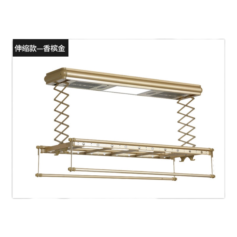 电动升降晾衣架智能晾衣机烘干风干晾衣杆晾被杆|香槟金 4杆语音播报+照明+遥控