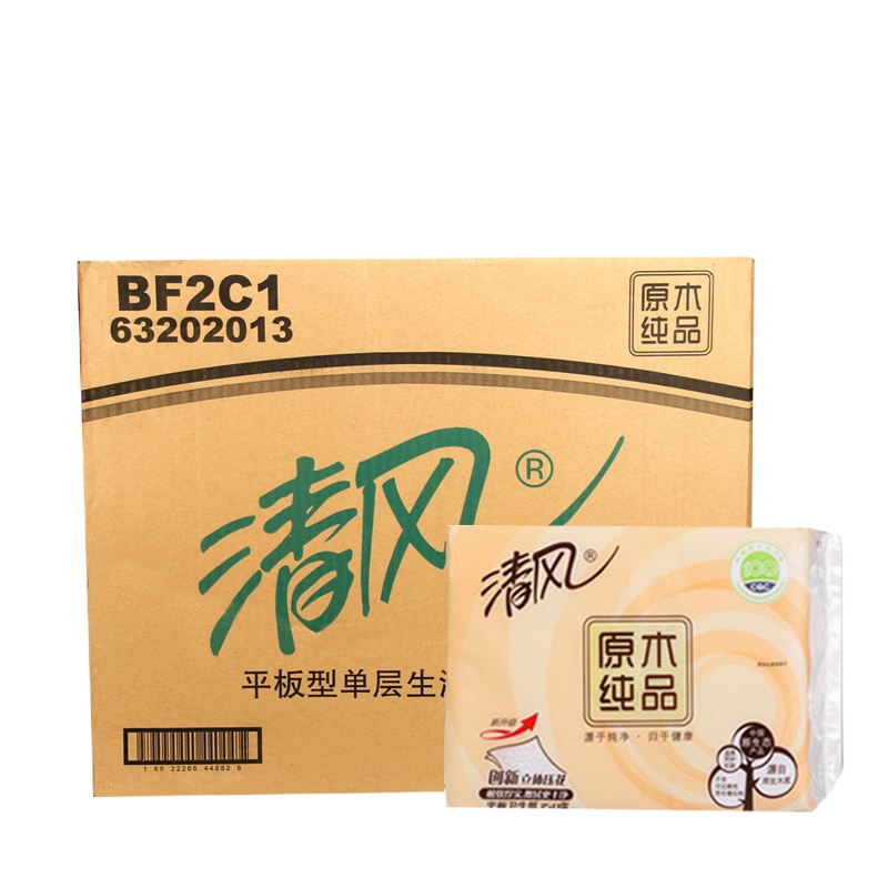 清风 平板卫生纸350张无香纸巾原木纯品加厚立体压花卫生纸(10包装)