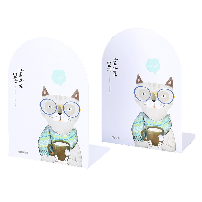 得力(deli)9267书立架学生用图书挡板金属阅读书立办公室桌面桌上书架简易简约创意卡通铁书立炫彩书架 绿色 1对