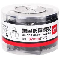 得力长尾票夹8563 黑色燕尾夹/鱼尾夹/资料试卷夹/夹子 24只/32mm长尾夹/白钢夹/票夹 单盒装