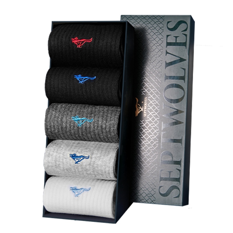 七匹狼男士袜子男式运动中长筒男款棉袜男 5双装