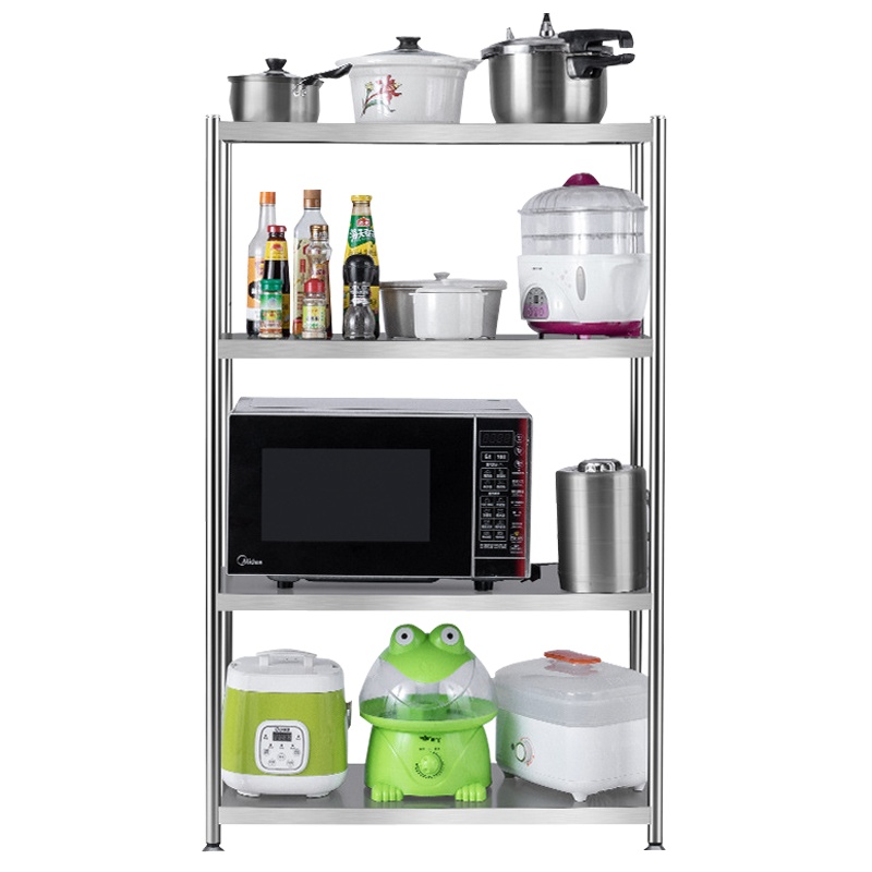 弘拜 [苏宁好物推荐]承重型加粗25管不锈钢微波炉架 厨房置物架落地 锅架子烤箱架 调料多层收纳架 整理架储物架